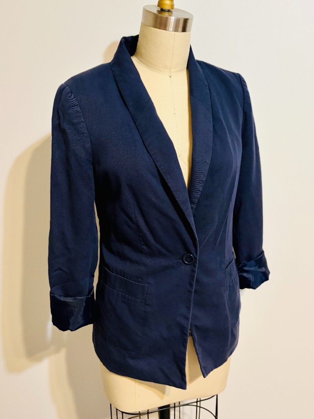 The Limited Navy Single Breasted Blazer, Cotton/Modal Blend, Lined, Size XS